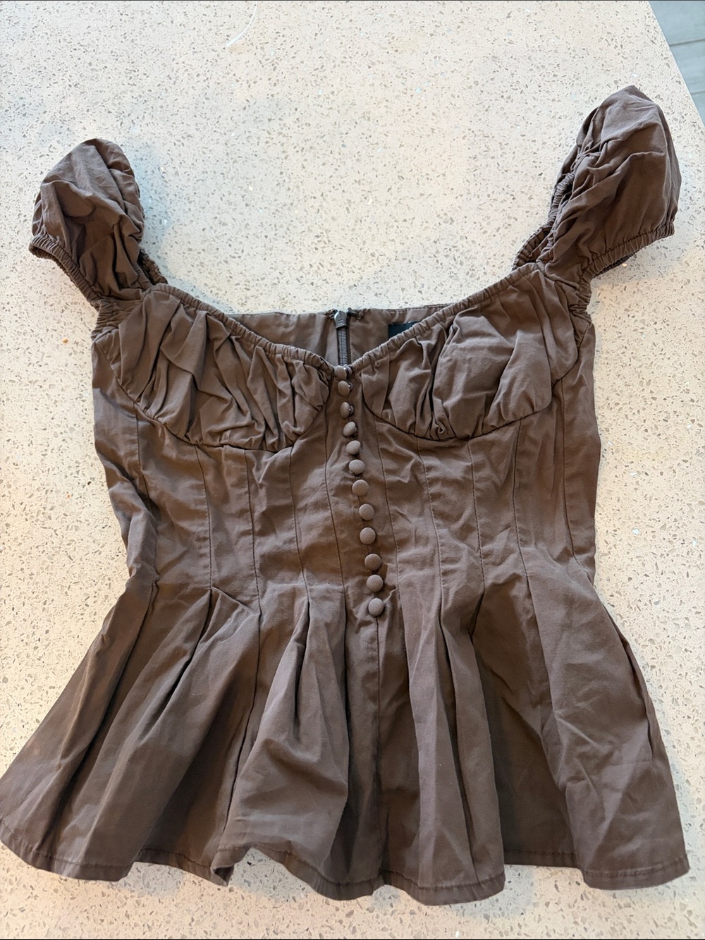 Bardot Brown Puff Sleeve Peplum Top